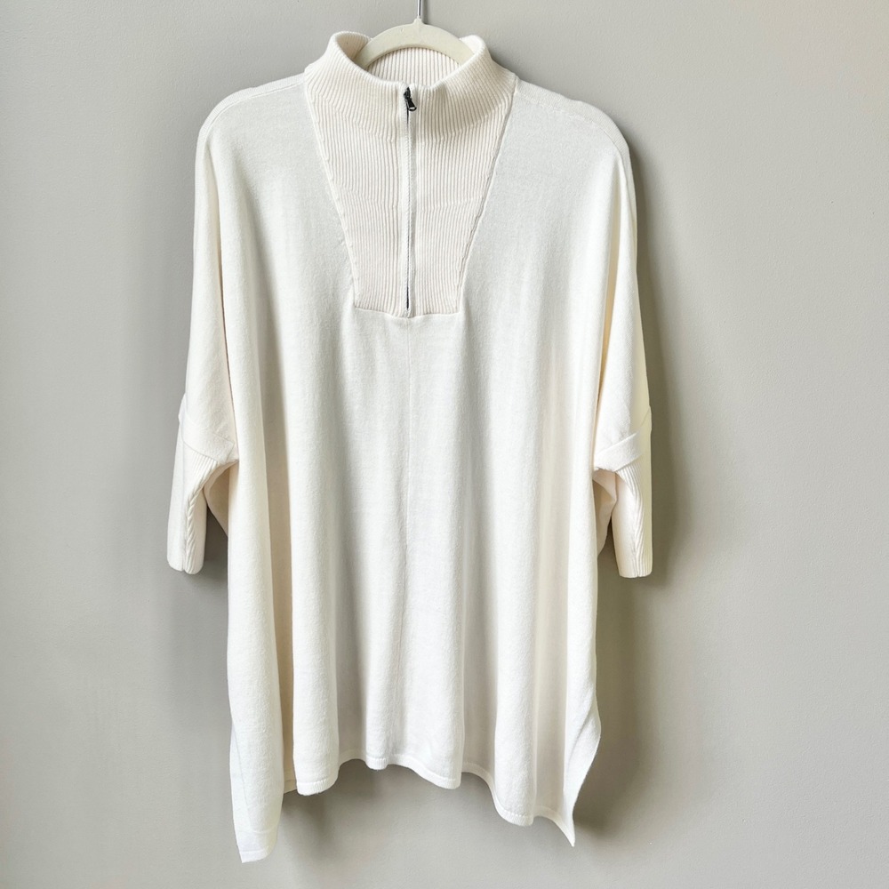 Lands' End Poncho Sweater Women's Medium Cream Relaxed Neutral Classic Cozy Top